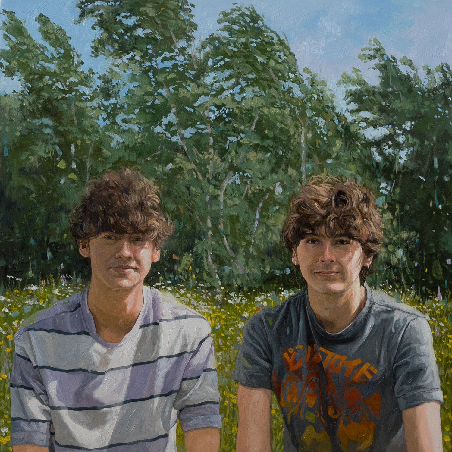 Ted and Tom An oil painting by Oliver Winconek, a double portrait of two brothers commissioned by their parents.